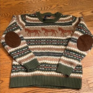 Janie and Jack size 7 Green and Brown Horse Pattern Sweater